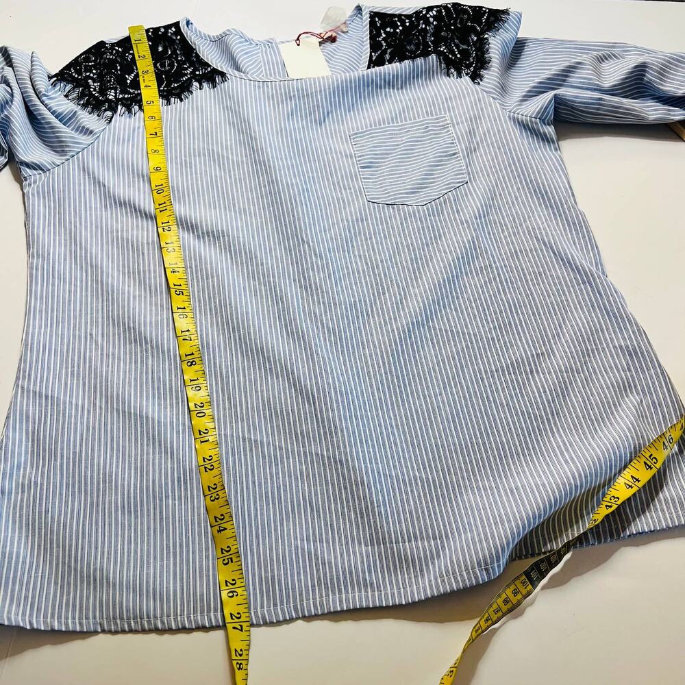 Solitaire Striped Lace Detail Long Sleeve Top Size XL Blue Black NWT - Picture 6 of 7